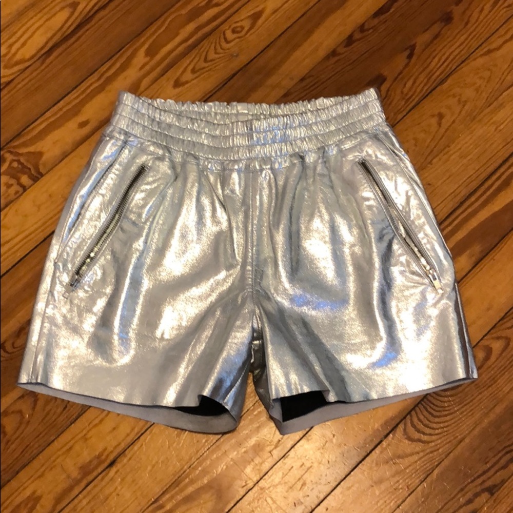 OAK Leather Metallic Silver Shorts. Small